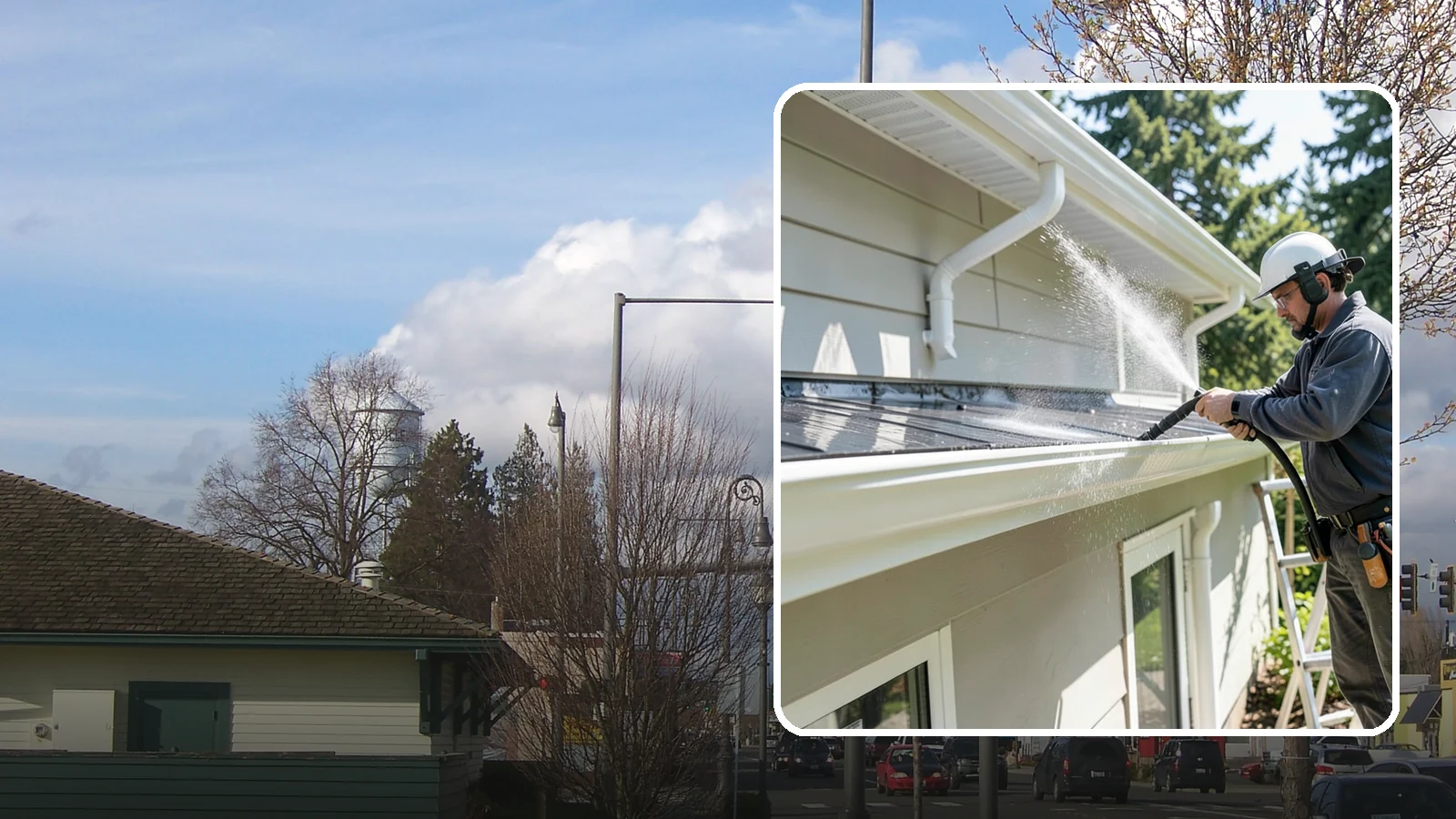 Gutter & Downspout Package in Marysville, Snohomish County, WA - We brighten gutter faces and flush the downspouts so your drainage system looks clean and actually moves water through a rainy...