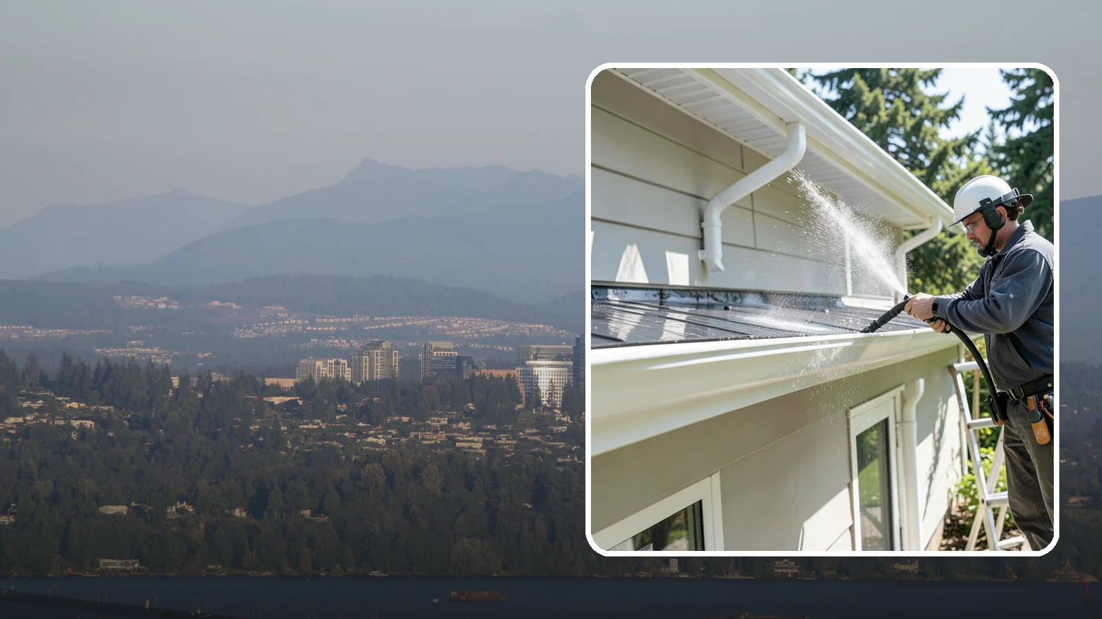 Gutter & Downspout Package in Medina, King County, WA - We brighten gutter faces and flush the downspouts so your drainage system looks clean and actually moves water through a rainy...