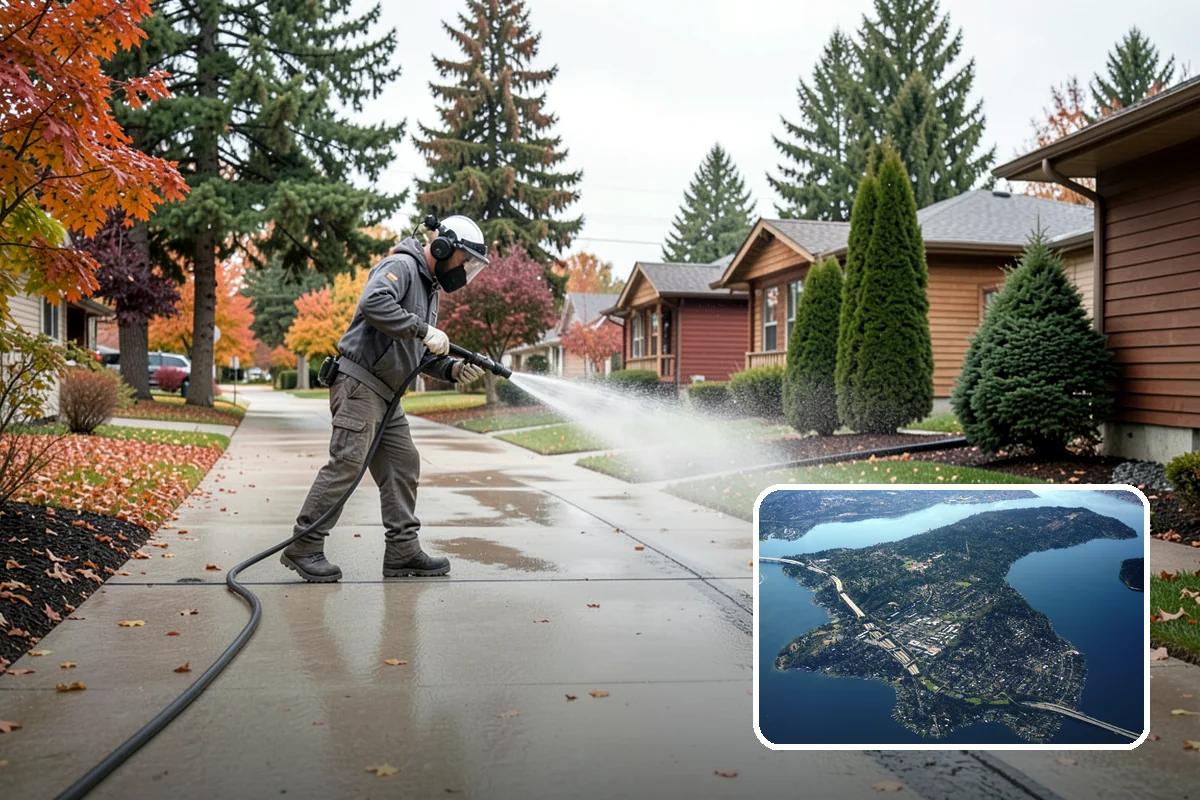 Gutter & Downspout Package in Mercer Island, King County, WA - Removes black tiger-stripe oxidation from gutter faces