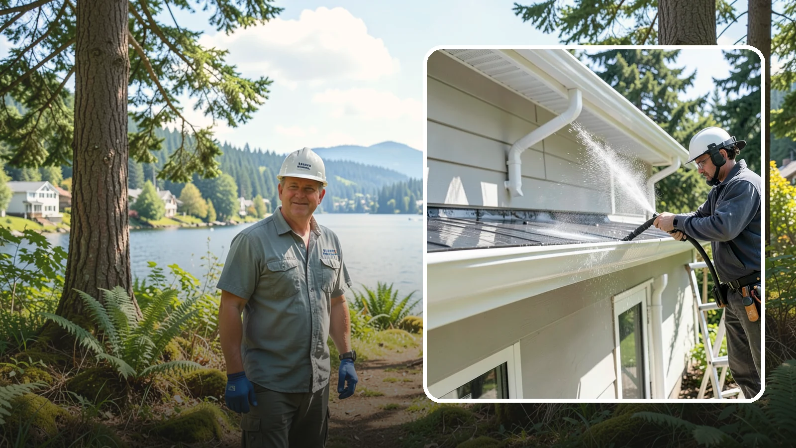 Gutter & Downspout Package in Milton, King County, WA - We brighten gutter faces and flush the downspouts so your drainage system looks clean and actually moves water through a rainy...