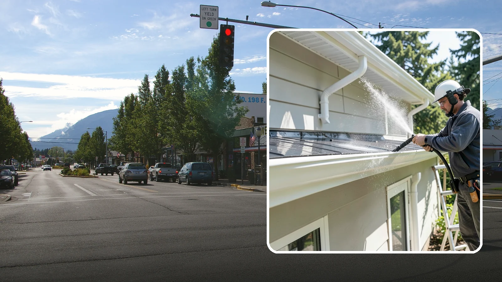 Gutter & Downspout Package in North Bend, King County, WA - We brighten gutter faces and flush the downspouts so your drainage system looks clean and actually moves water through a rainy...
