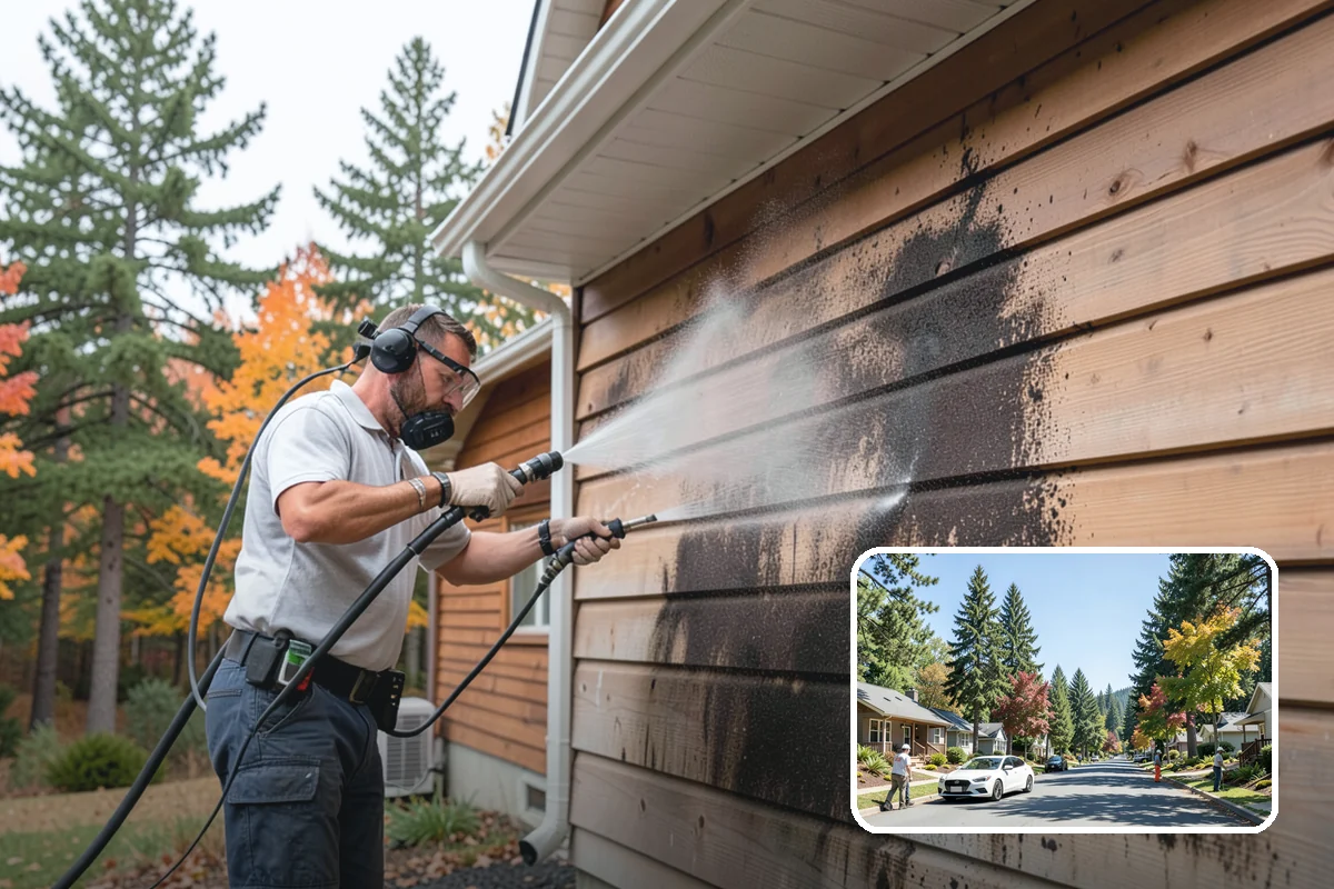 Gutter & Downspout Package in Orting, Pierce County, WA - Removes black tiger-stripe oxidation from gutter faces