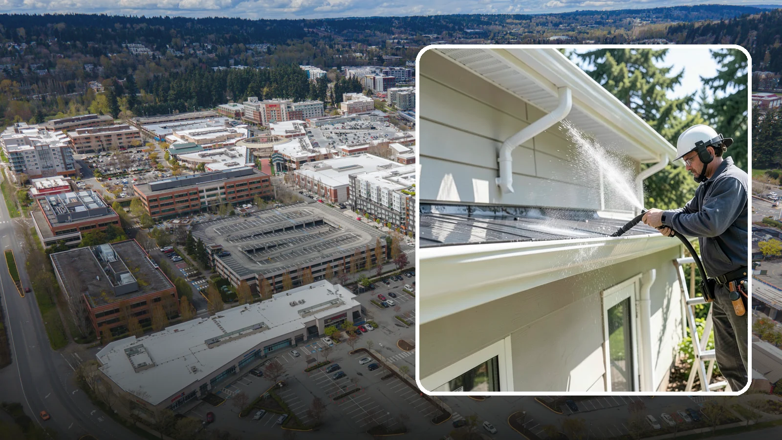 Gutter & Downspout Package in Redmond, King County, WA - We brighten gutter faces and flush the downspouts so your drainage system looks clean and actually moves water through a rainy...
