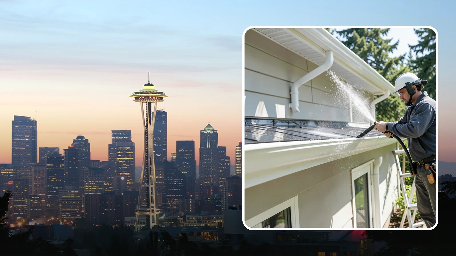 Gutter & Downspout Package in Seattle, King County, WA - We brighten gutter faces and flush the downspouts so your drainage system looks clean and actually moves water through a rainy...