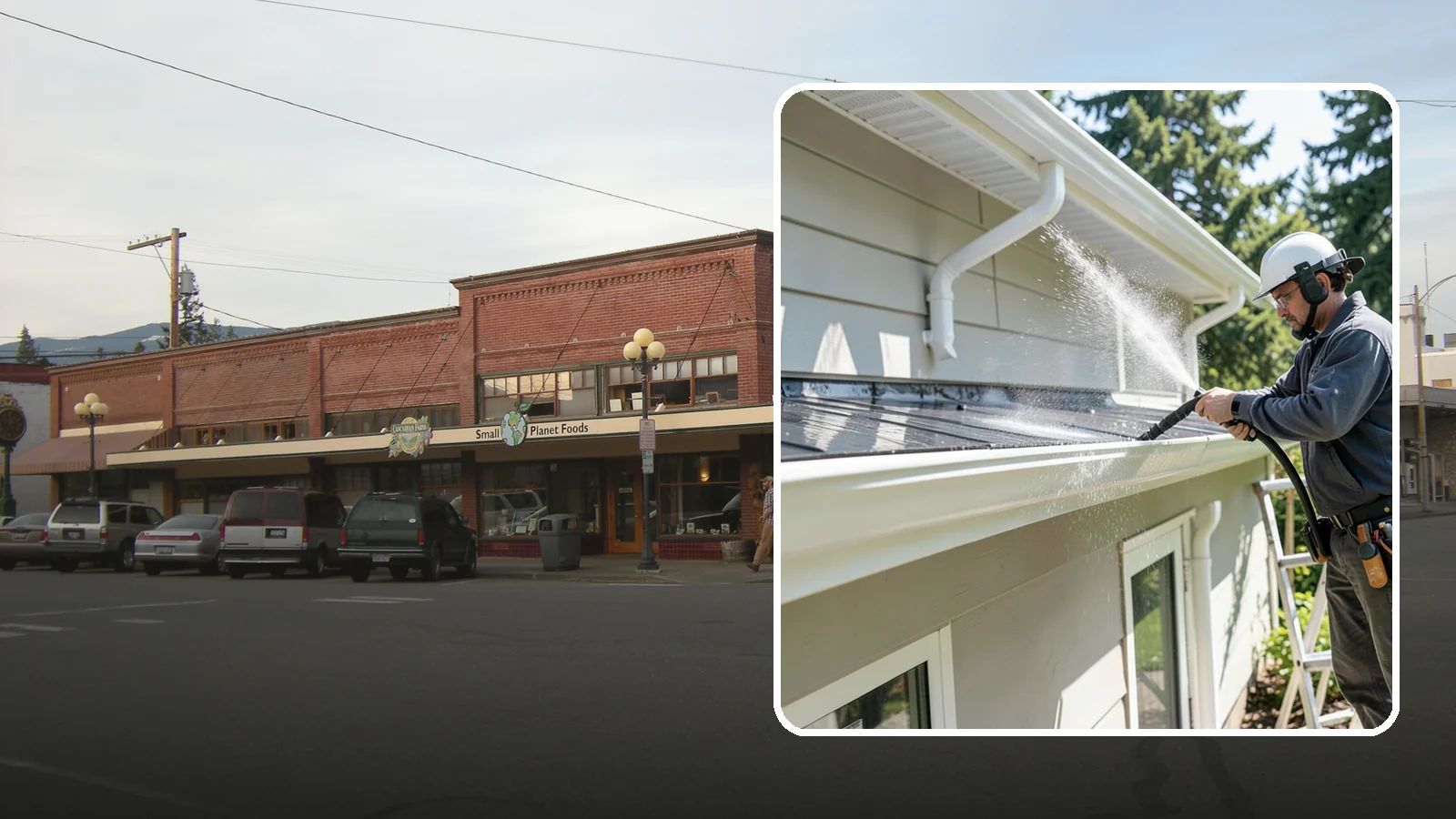 Gutter & Downspout Package in Sedro-Woolley, Skagit County, WA - We brighten gutter faces and flush the downspouts so your drainage system looks clean and actually moves water through a rainy...