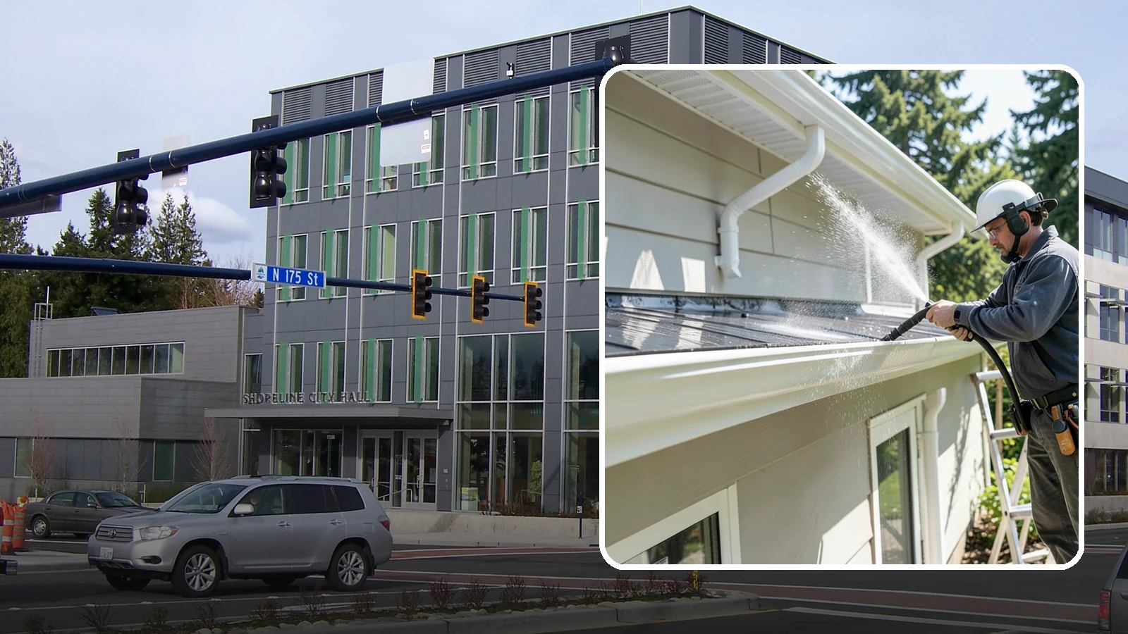 Gutter & Downspout Package in Shoreline, King County, WA - We brighten gutter faces and flush the downspouts so your drainage system looks clean and actually moves water through a rainy...