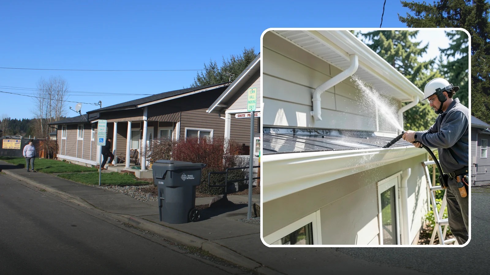 Gutter & Downspout Package in South Prairie, Pierce County, WA - We brighten gutter faces and flush the downspouts so your drainage system looks clean and actually moves water through a rainy...