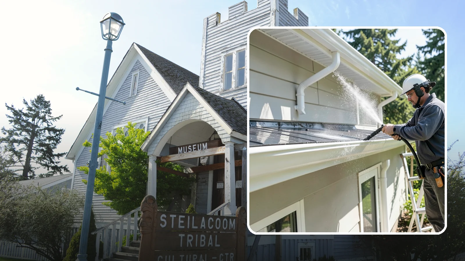 Gutter & Downspout Package in Steilacoom, Pierce County, WA - We brighten gutter faces and flush the downspouts so your drainage system looks clean and actually moves water through a rainy...