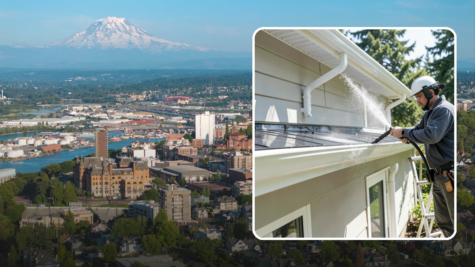 Gutter & Downspout Package in Tacoma, Pierce County, WA - We brighten gutter faces and flush the downspouts so your drainage system looks clean and actually moves water through a rainy...