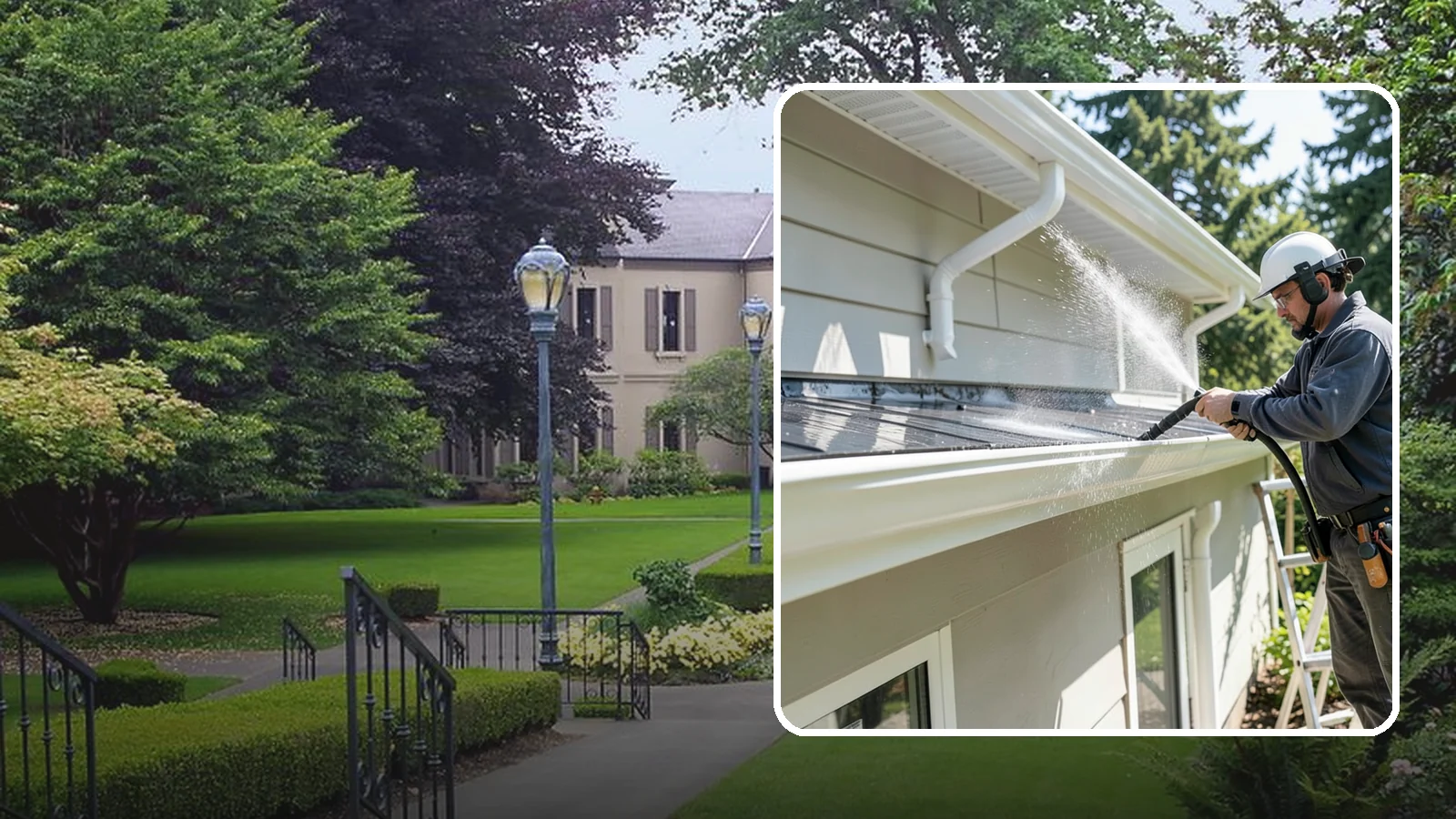 Gutter & Downspout Package in Woodinville, King County, WA - We brighten gutter faces and flush the downspouts so your drainage system looks clean and actually moves water through a rainy...