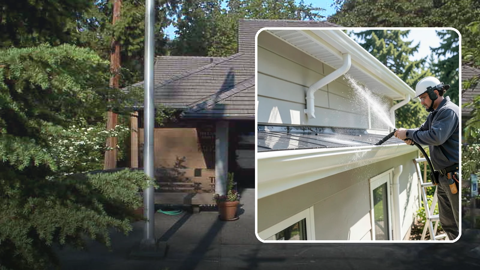 Gutter & Downspout Package in Yarrow Point, King County, WA - We brighten gutter faces and flush the downspouts so your drainage system looks clean and actually moves water through a rainy...