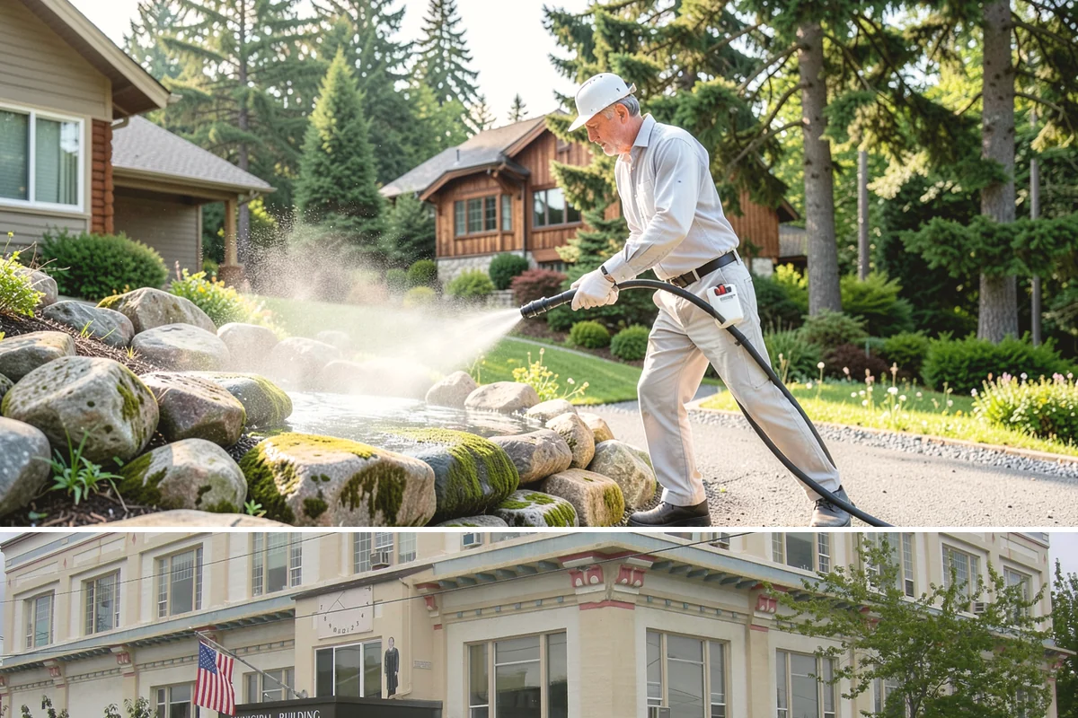 Gutter Brightening in Anacortes, Skagit County, WA - Brighten in the drier summer stretch so the treatment works without immediate rain washing it off.