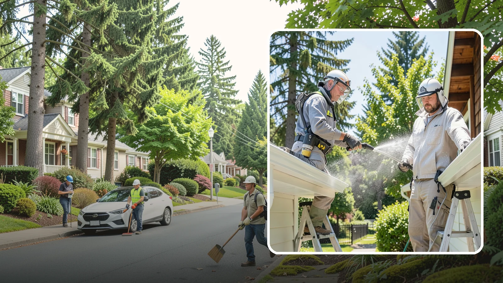 Gutter Brightening in Beaux Arts Village, King County, WA - A brightening treatment that lifts dull, chalky buildup from gutter exteriors to renew their factory sheen.