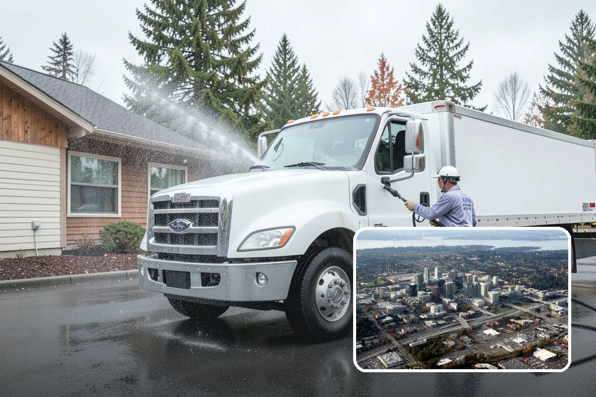 Gutter Brightening in Bellevue, King County, WA - Lifts chalky weathered film that plain washing misses