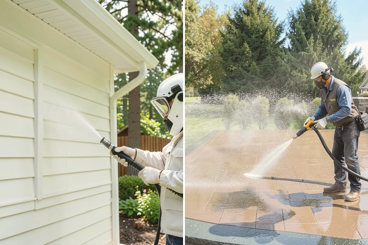 Gutter Brightening in Bellevue, King County, WA - Pre-rinse the gutter exteriors to remove loose dirt