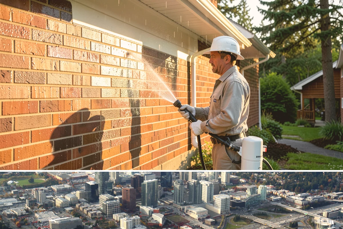 Gutter Brightening in Bellevue, King County, WA - Brighten in the drier summer stretch so the treatment works without immediate rain washing it off.