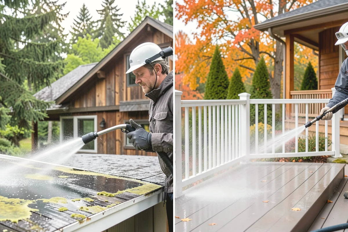 Gutter Brightening in Black Diamond, King County, WA - Pre-rinse the gutter exteriors to remove loose dirt