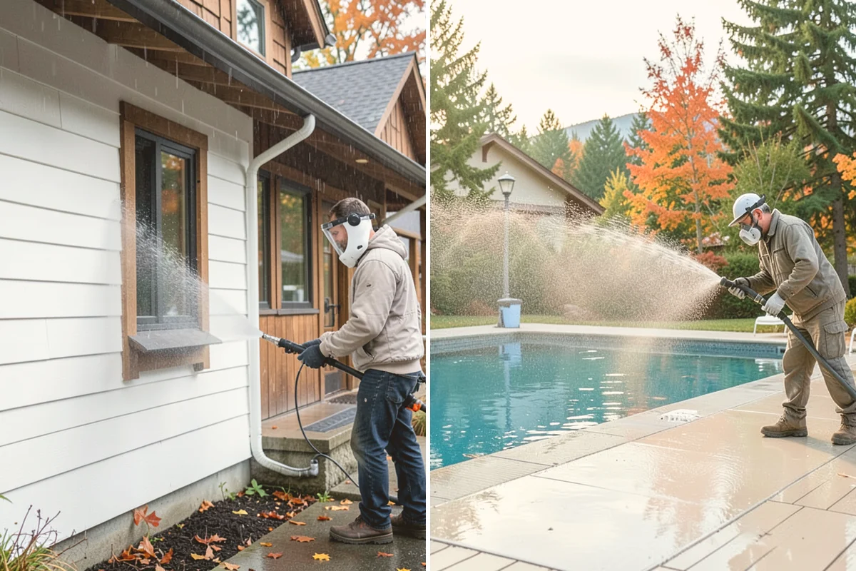 Gutter Brightening in Bothell, King County, WA - Pre-rinse the gutter exteriors to remove loose dirt