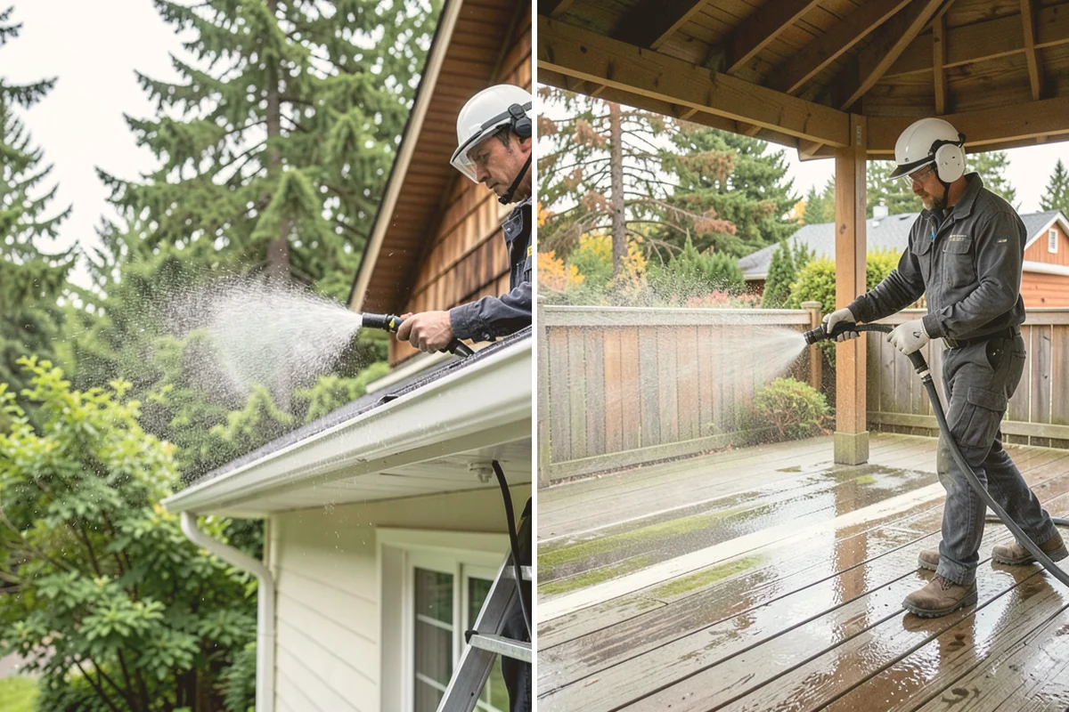 Gutter Brightening in Brier, Snohomish County, WA - Pre-rinse the gutter exteriors to remove loose dirt