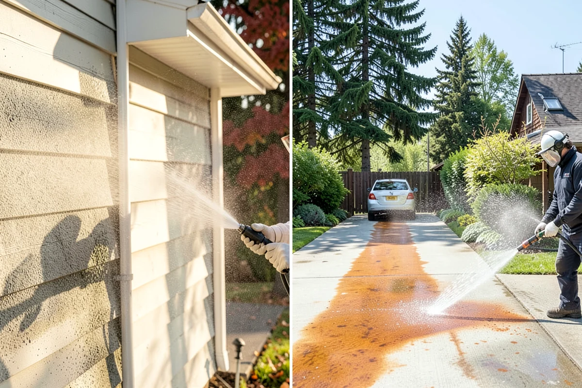 Gutter Brightening in Clyde Hill, King County, WA - Pre-rinse the gutter exteriors to remove loose dirt