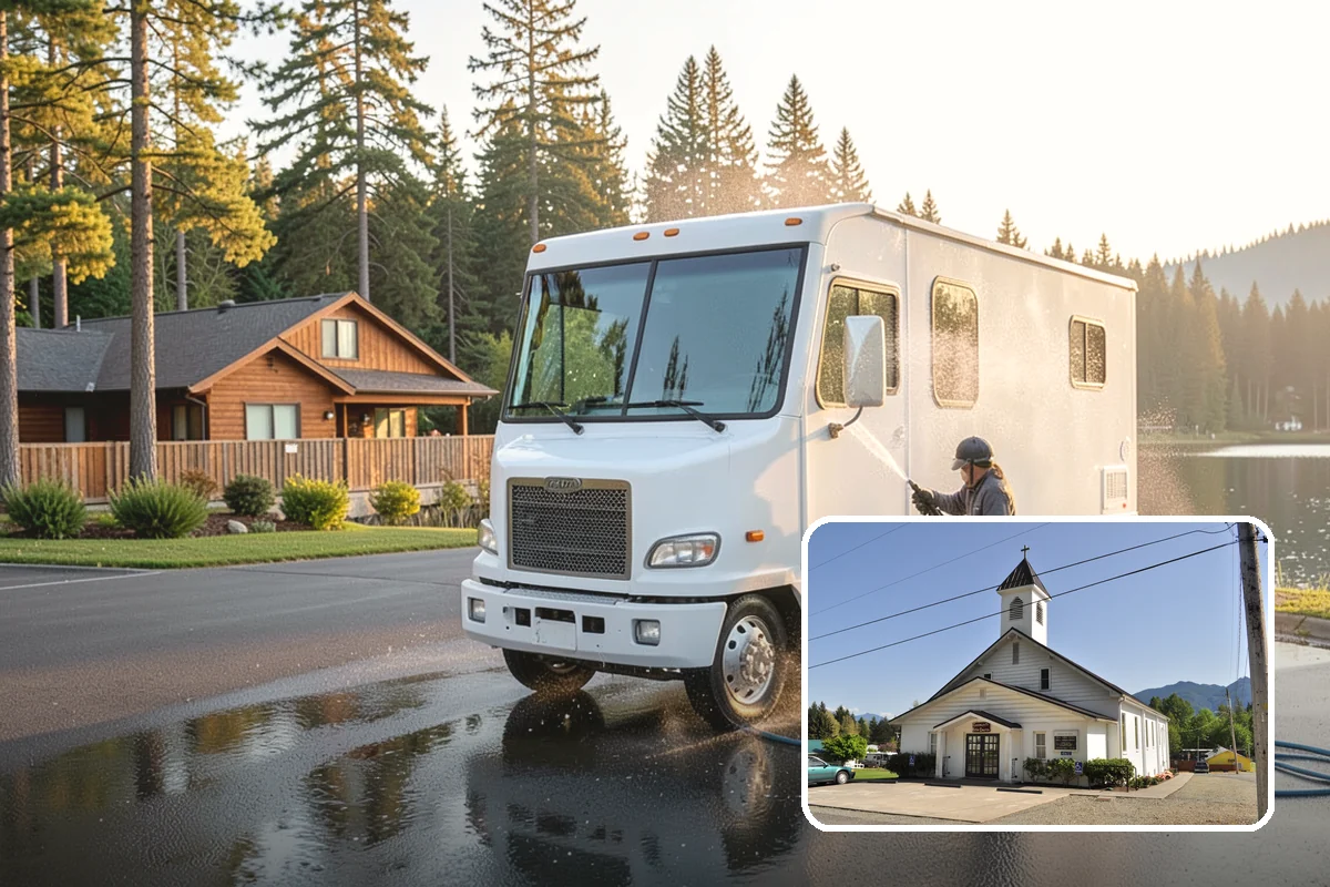 Gutter Brightening in Concrete, Skagit County, WA - Lifts chalky weathered film that plain washing misses