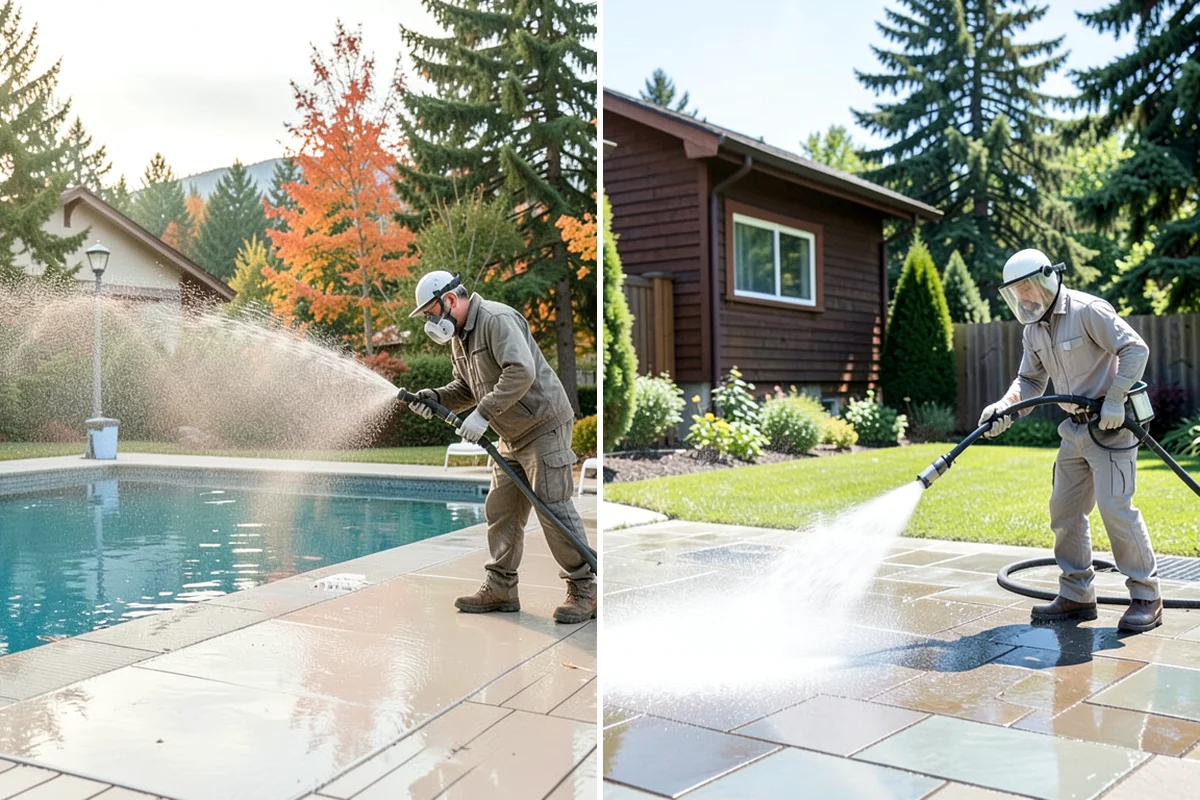 Gutter Brightening in Concrete, Skagit County, WA - Pre-rinse the gutter exteriors to remove loose dirt