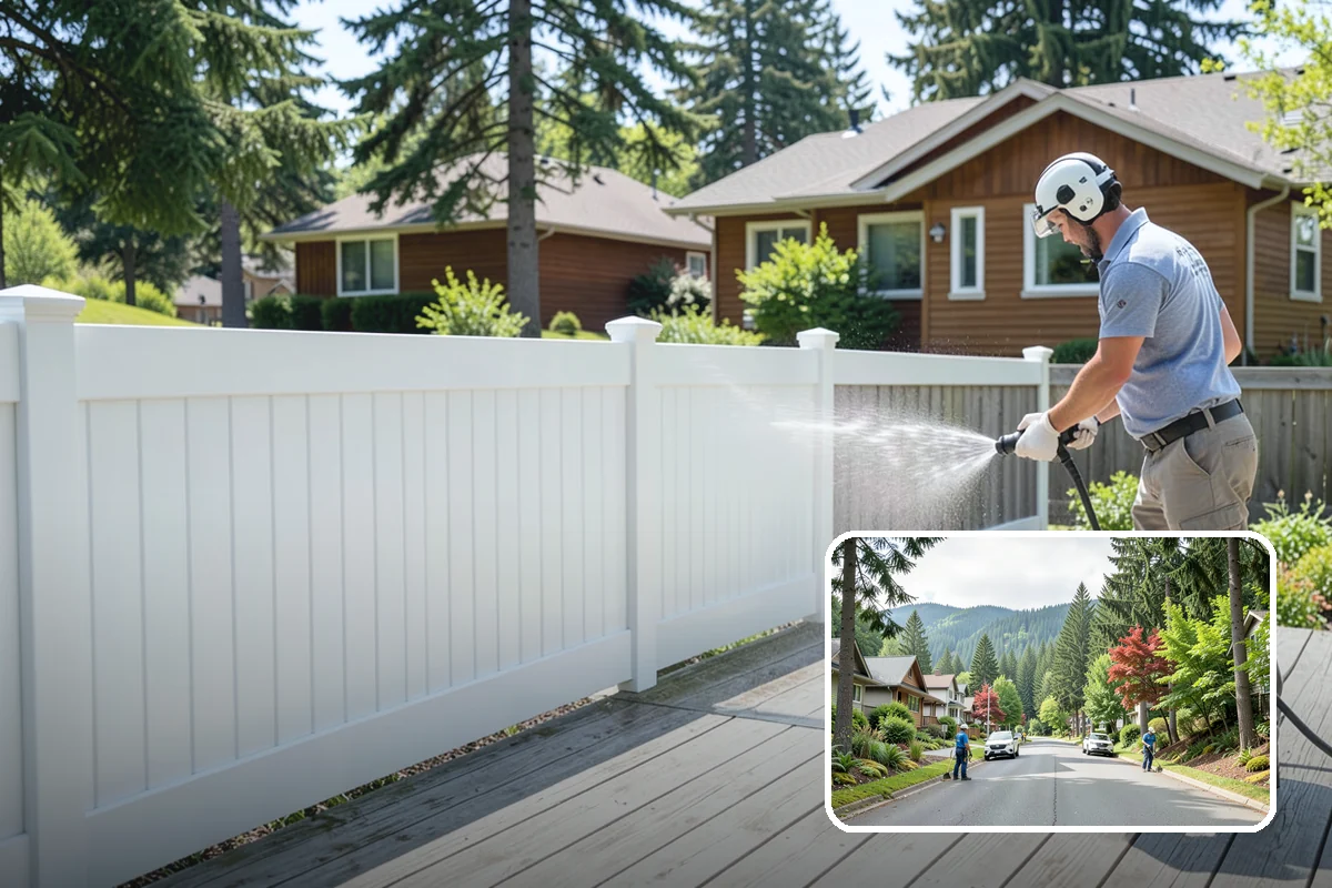 Gutter Brightening in Darrington, Snohomish County, WA - Lifts chalky weathered film that plain washing misses