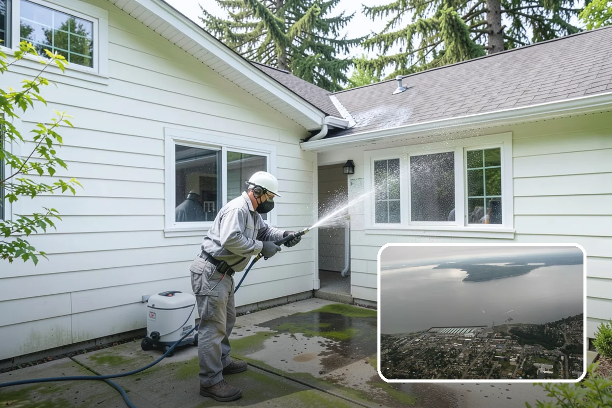 Gutter Brightening in Des Moines, King County, WA - Lifts chalky weathered film that plain washing misses