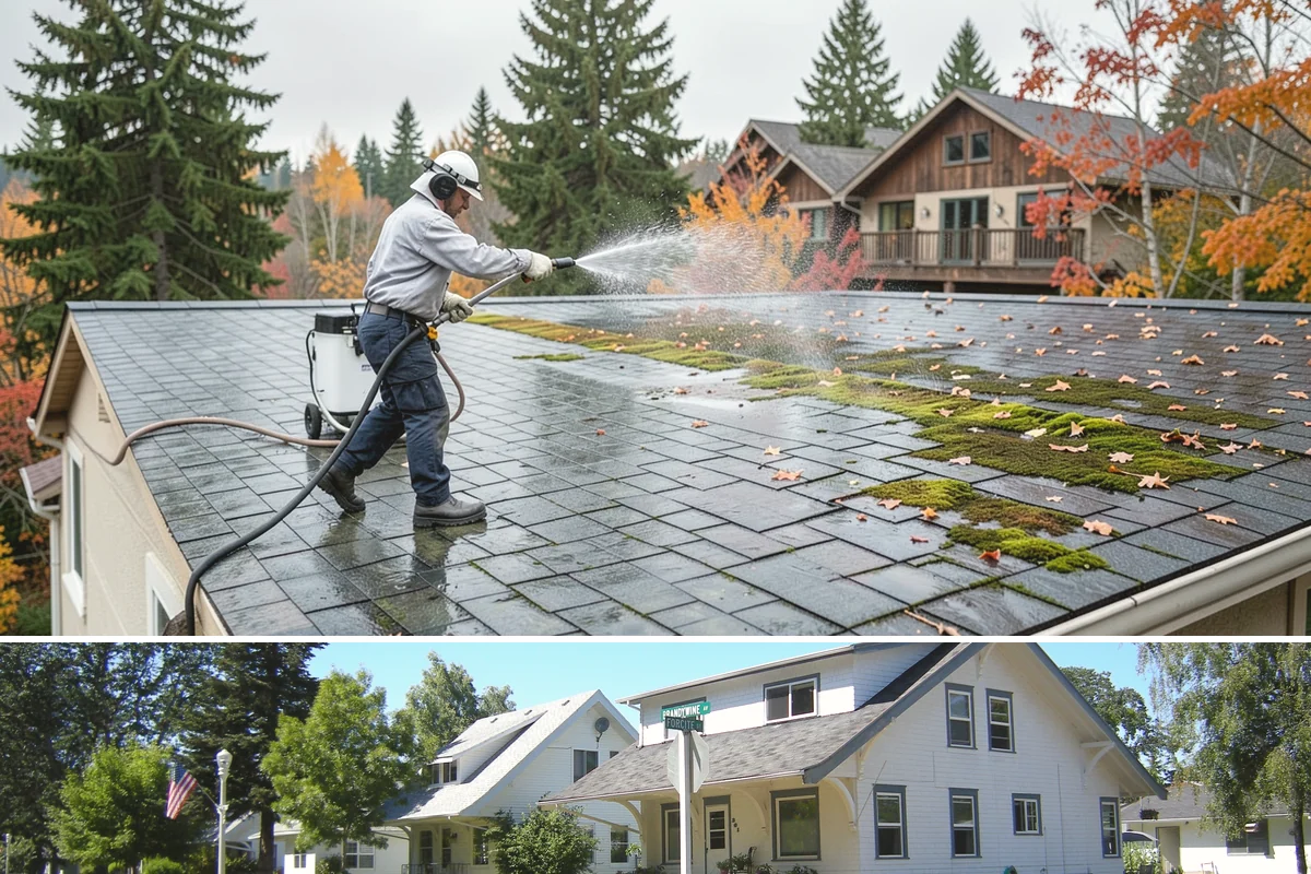 Gutter Brightening in DuPont, Pierce County, WA - Brighten in the drier summer stretch so the treatment works without immediate rain washing it off.