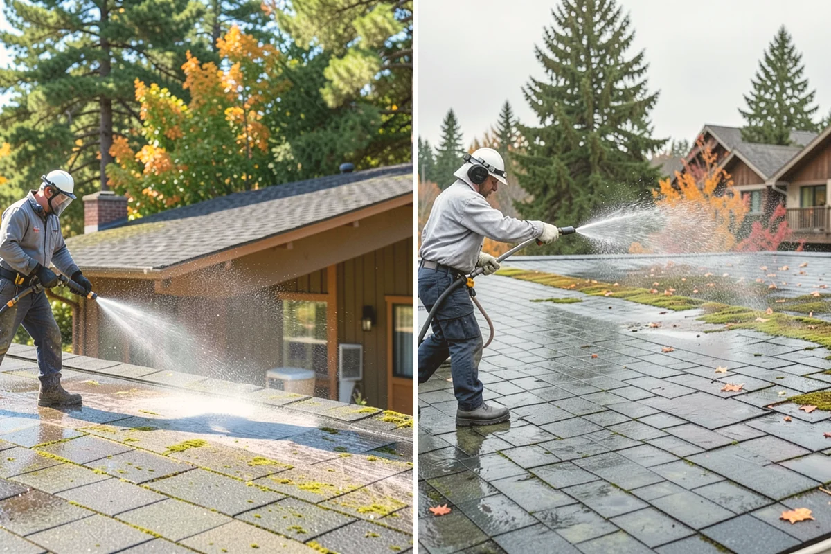 Gutter Brightening in Eatonville, Pierce County, WA - Pre-rinse the gutter exteriors to remove loose dirt