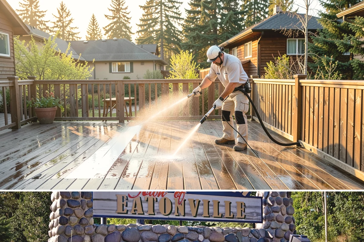 Gutter Brightening in Eatonville, Pierce County, WA - Brighten in the drier summer stretch so the treatment works without immediate rain washing it off.