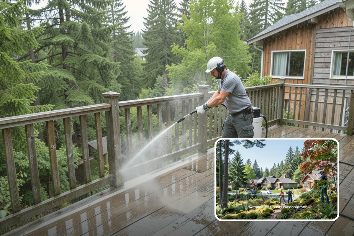 Gutter Brightening in Edgewood, Pierce County, WA - Lifts chalky weathered film that plain washing misses