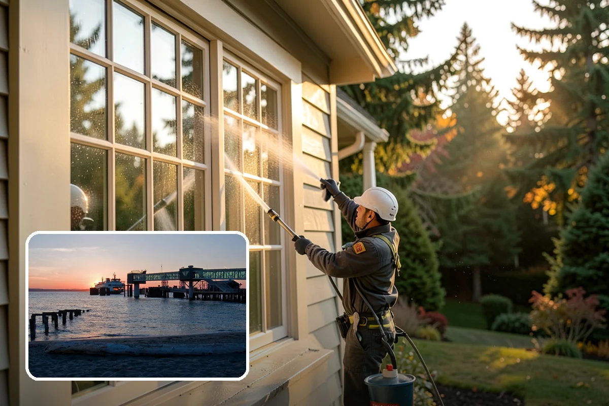 Gutter Brightening in Edmonds, Snohomish County, WA - Lifts chalky weathered film that plain washing misses