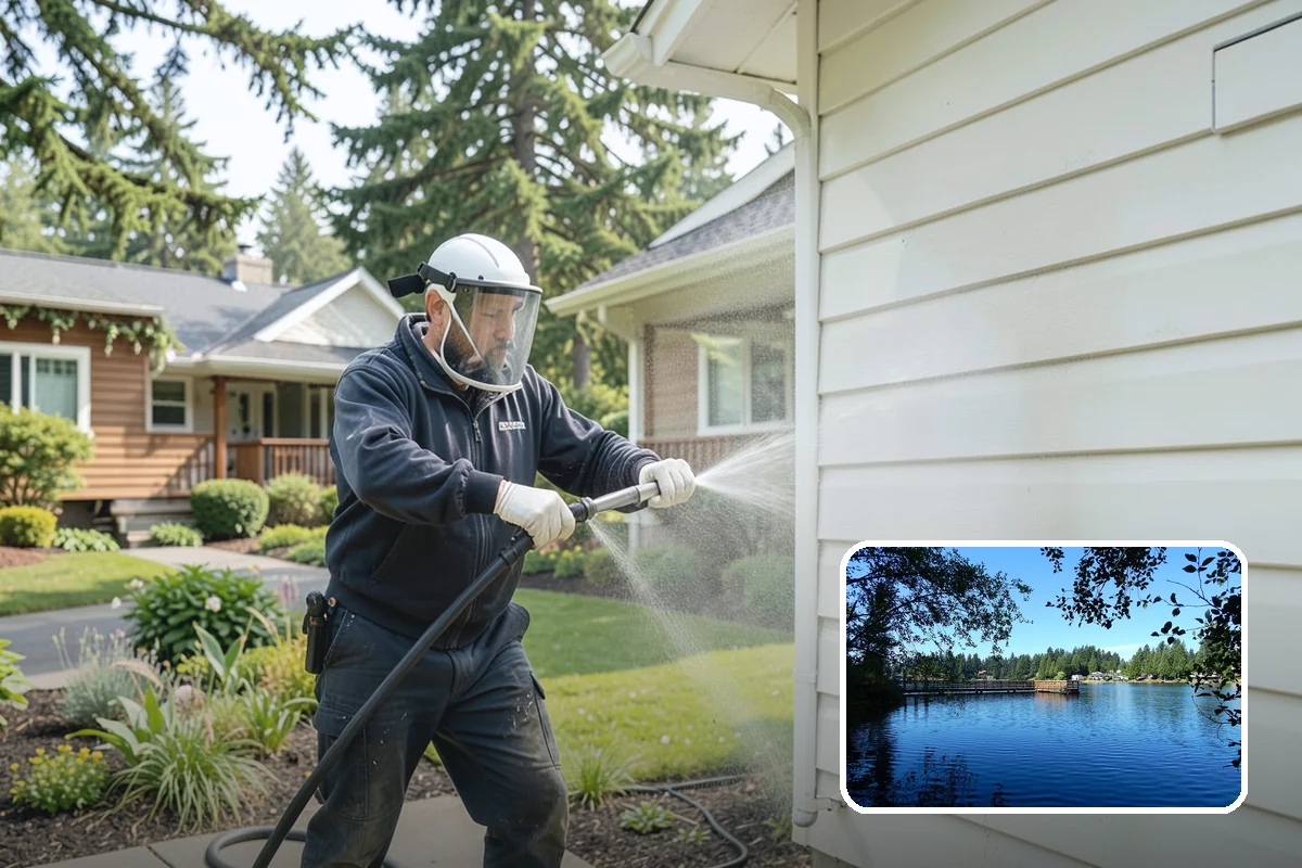 Gutter Brightening in Federal Way, King County, WA - Lifts chalky weathered film that plain washing misses