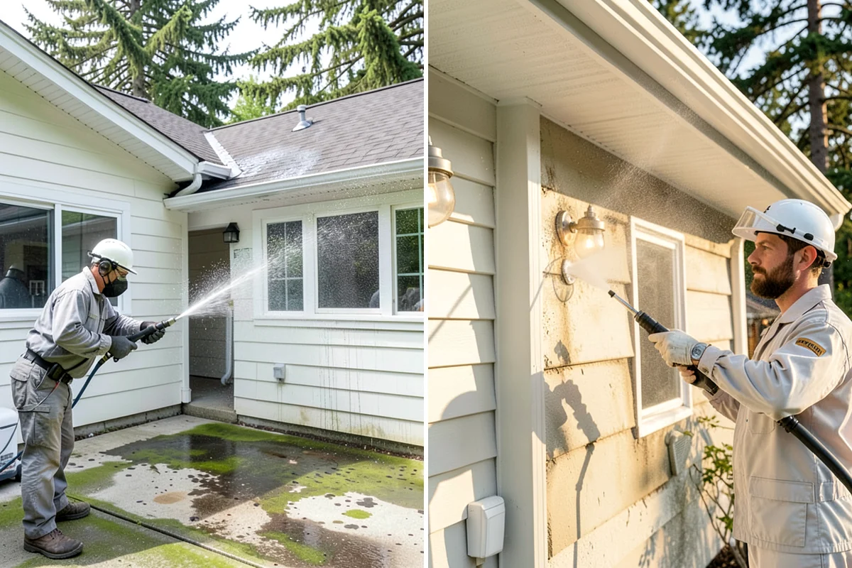 Gutter Brightening in Fircrest, Pierce County, WA - Pre-rinse the gutter exteriors to remove loose dirt