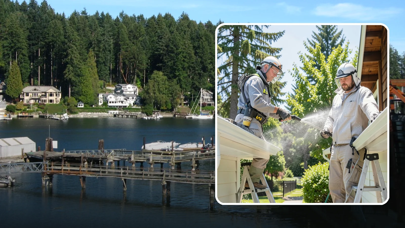 Gutter Brightening in Gig Harbor, Pierce County, WA - A brightening treatment that lifts dull, chalky buildup from gutter exteriors to renew their factory sheen.
