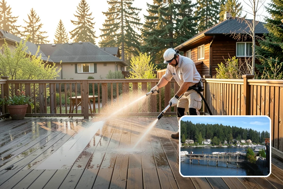 Gutter Brightening in Gig Harbor, Pierce County, WA - Lifts chalky weathered film that plain washing misses