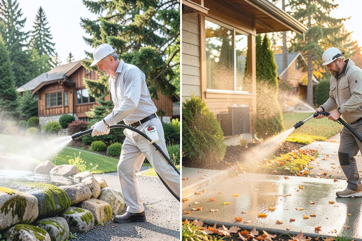 Gutter Brightening in Hamilton, Skagit County, WA - Pre-rinse the gutter exteriors to remove loose dirt