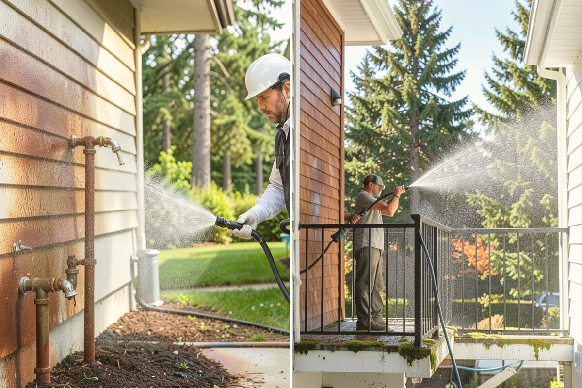 Gutter Brightening in Index, Snohomish County, WA - Pre-rinse the gutter exteriors to remove loose dirt