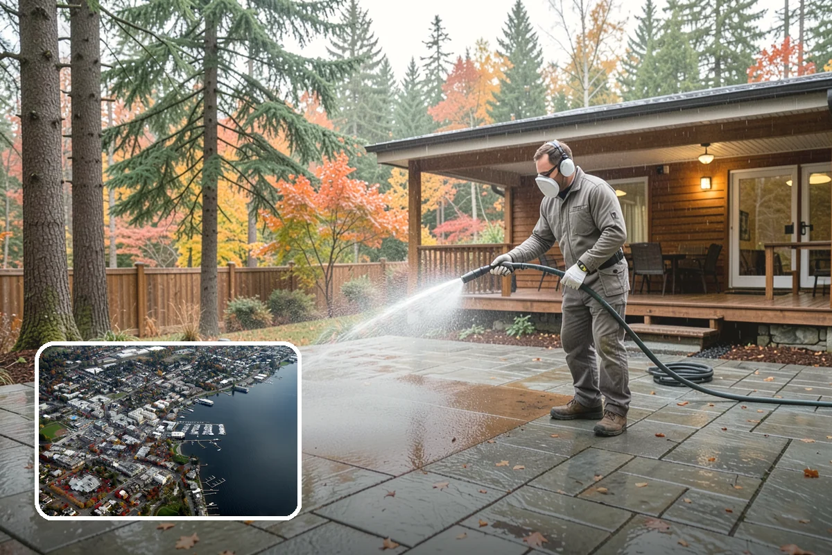 Gutter Brightening in Kirkland, King County, WA - Lifts chalky weathered film that plain washing misses