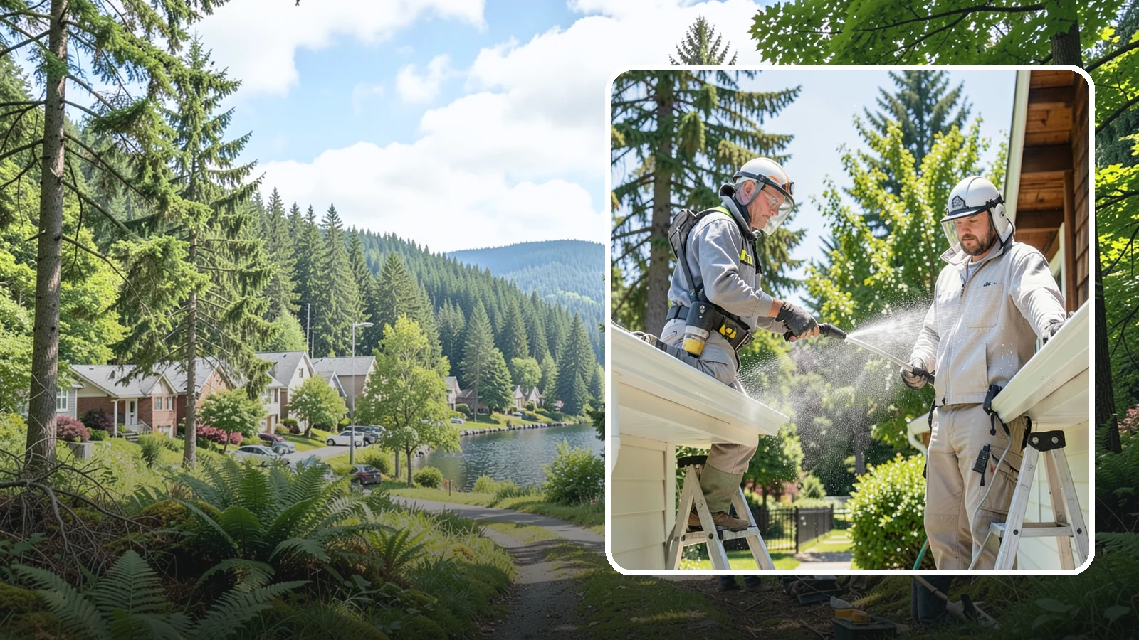 Gutter Brightening in Lake Forest Park, King County, WA - A brightening treatment that lifts dull, chalky buildup from gutter exteriors to renew their factory sheen.