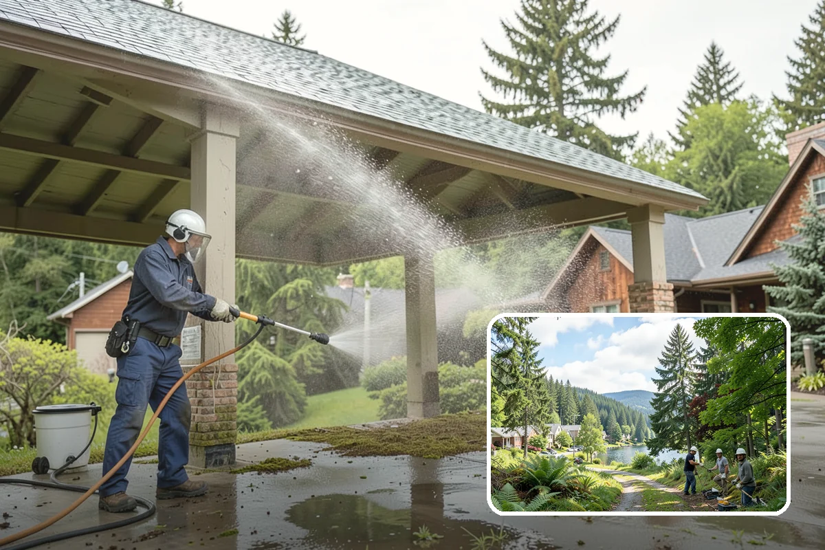 Gutter Brightening in Lake Forest Park, King County, WA - Lifts chalky weathered film that plain washing misses