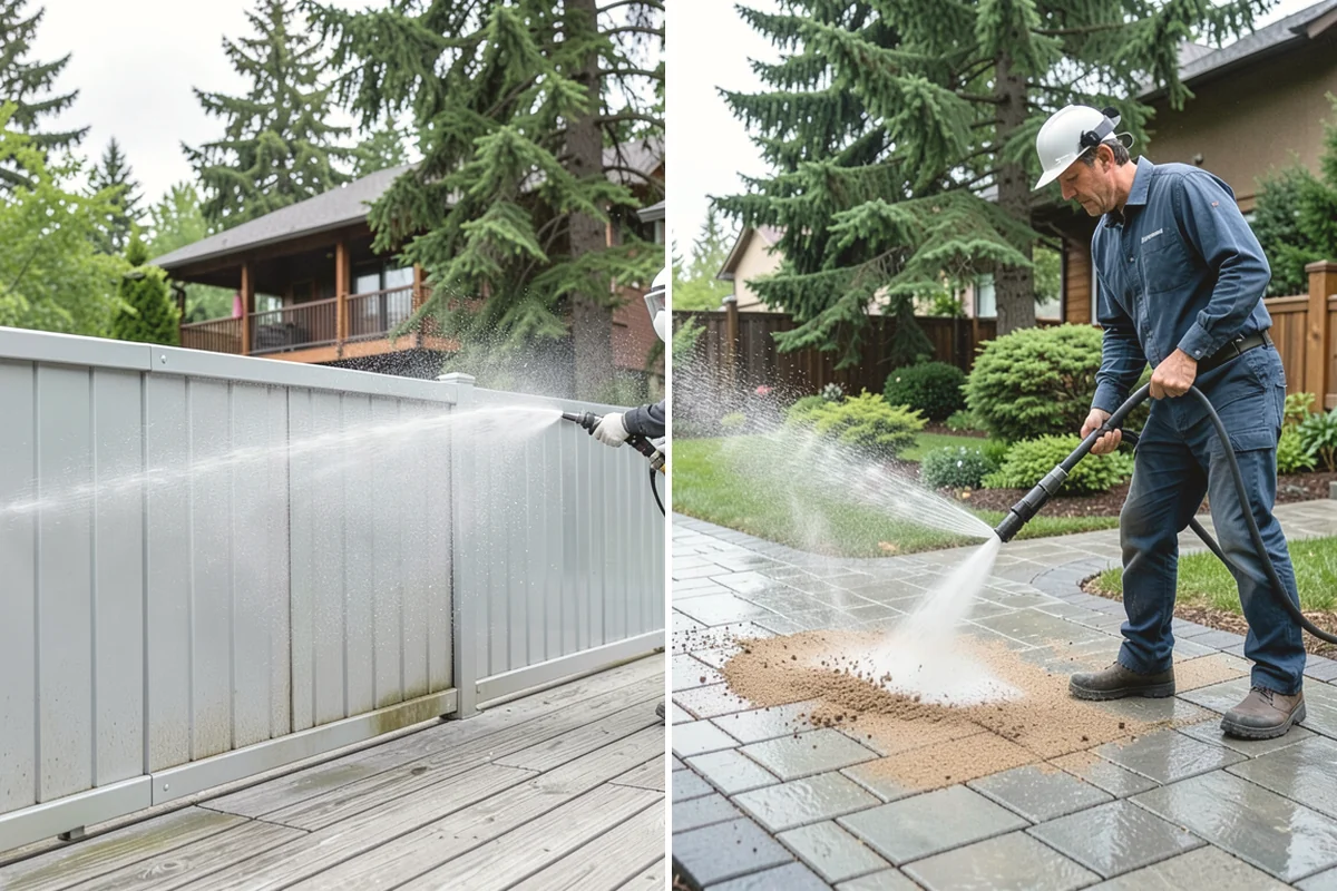 Gutter Brightening in Lake Stevens, Snohomish County, WA - Pre-rinse the gutter exteriors to remove loose dirt