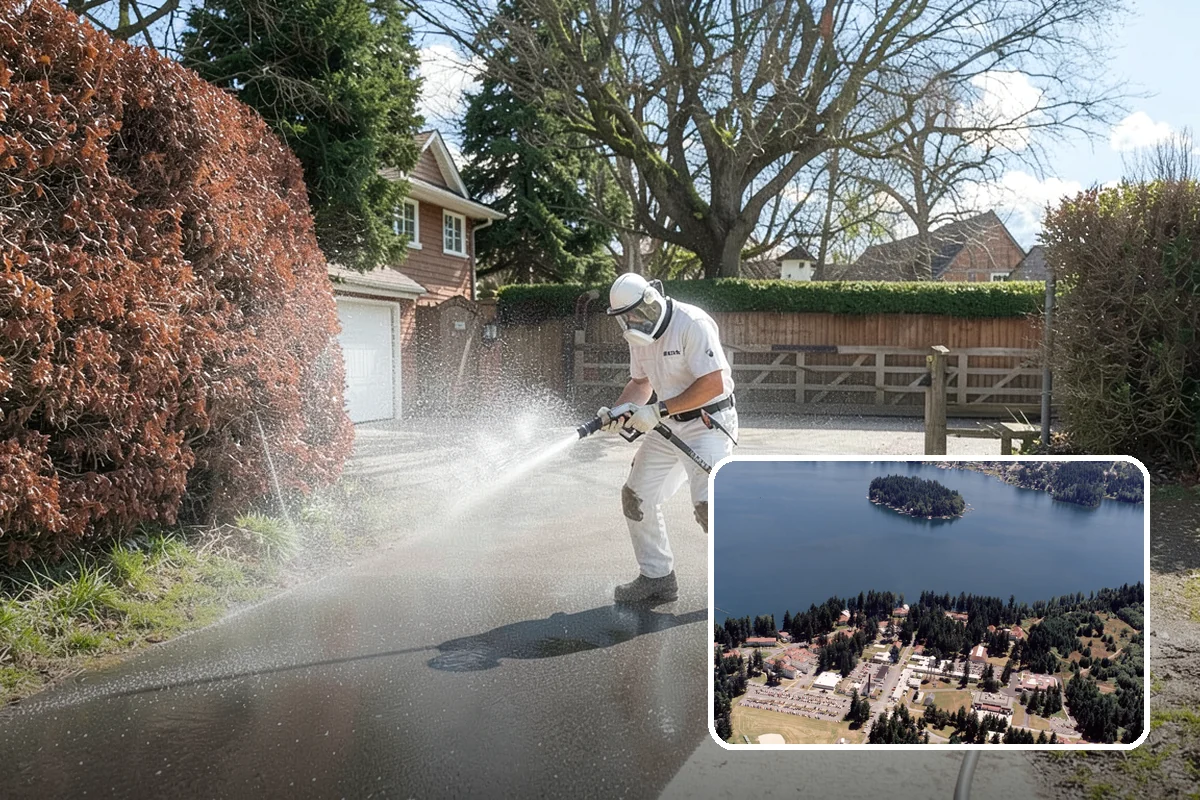 Gutter Brightening in Lakewood, Pierce County, WA - Lifts chalky weathered film that plain washing misses