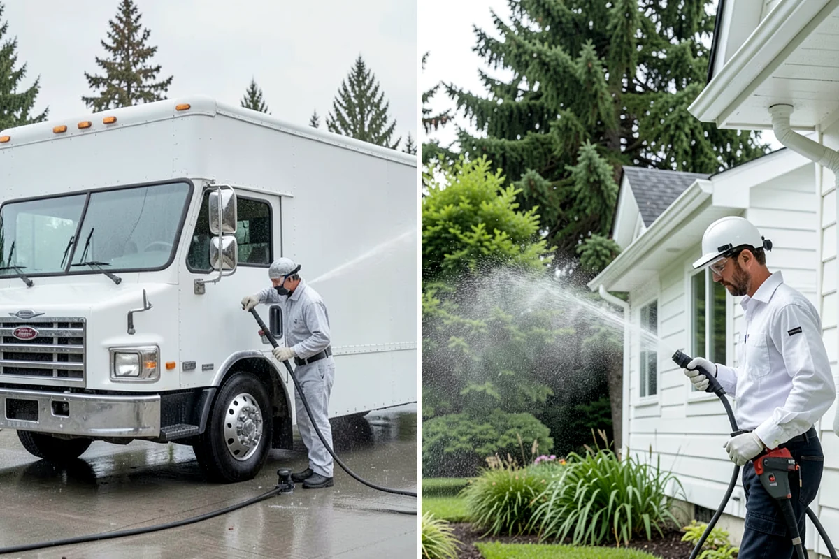 Gutter Brightening in Lakewood, Pierce County, WA - Pre-rinse the gutter exteriors to remove loose dirt