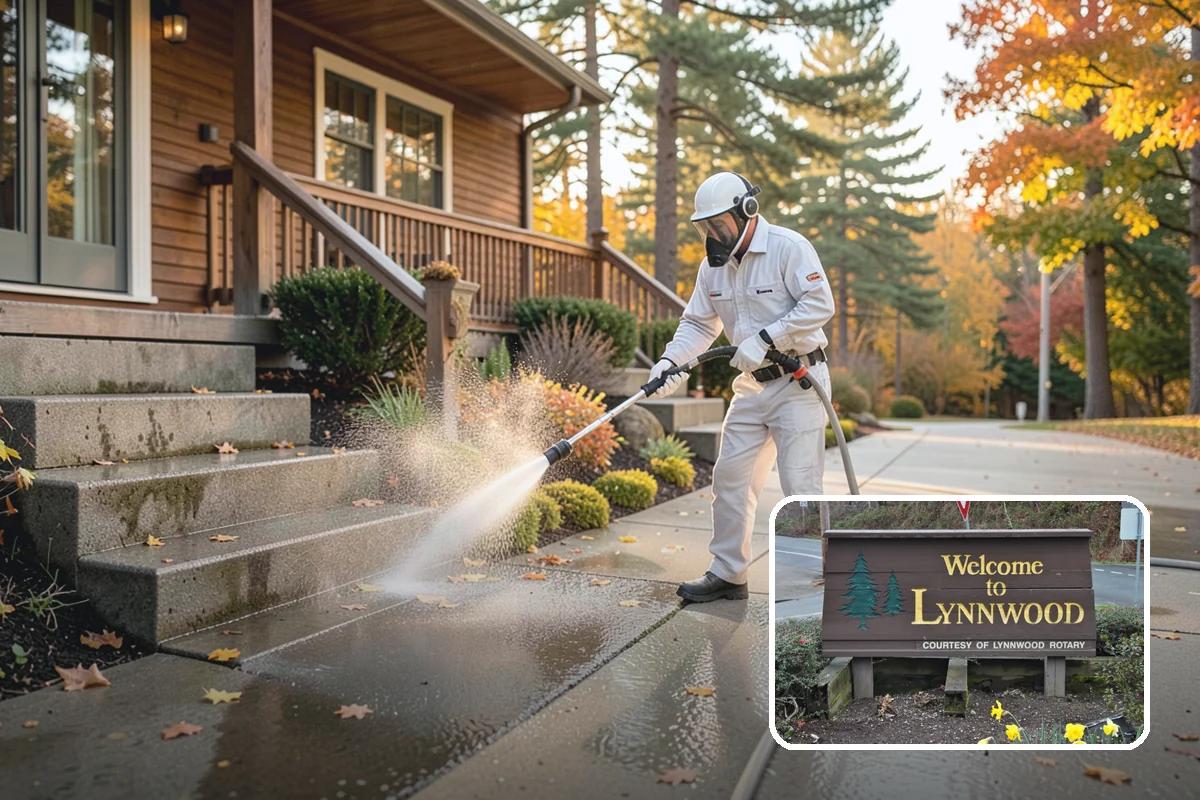Gutter Brightening in Lynnwood, Snohomish County, WA - Lifts chalky weathered film that plain washing misses