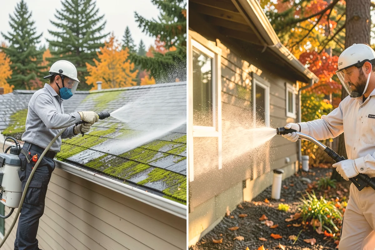 Gutter Brightening in Lynnwood, Snohomish County, WA - Pre-rinse the gutter exteriors to remove loose dirt