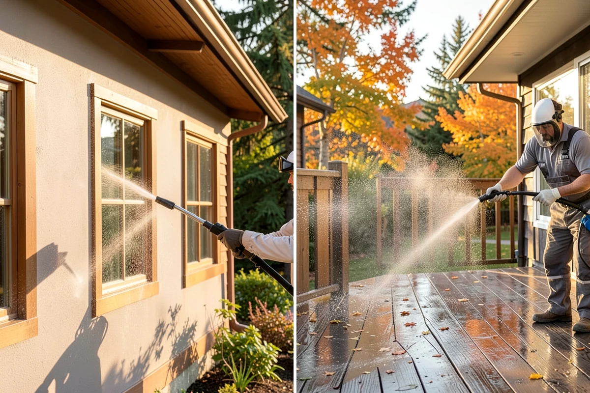 Gutter Brightening in Maple Valley, King County, WA - Pre-rinse the gutter exteriors to remove loose dirt