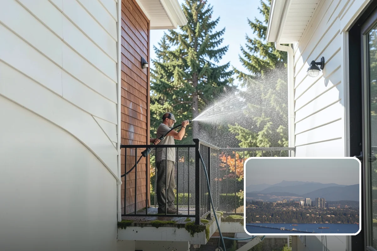 Gutter Brightening in Medina, King County, WA - Lifts chalky weathered film that plain washing misses