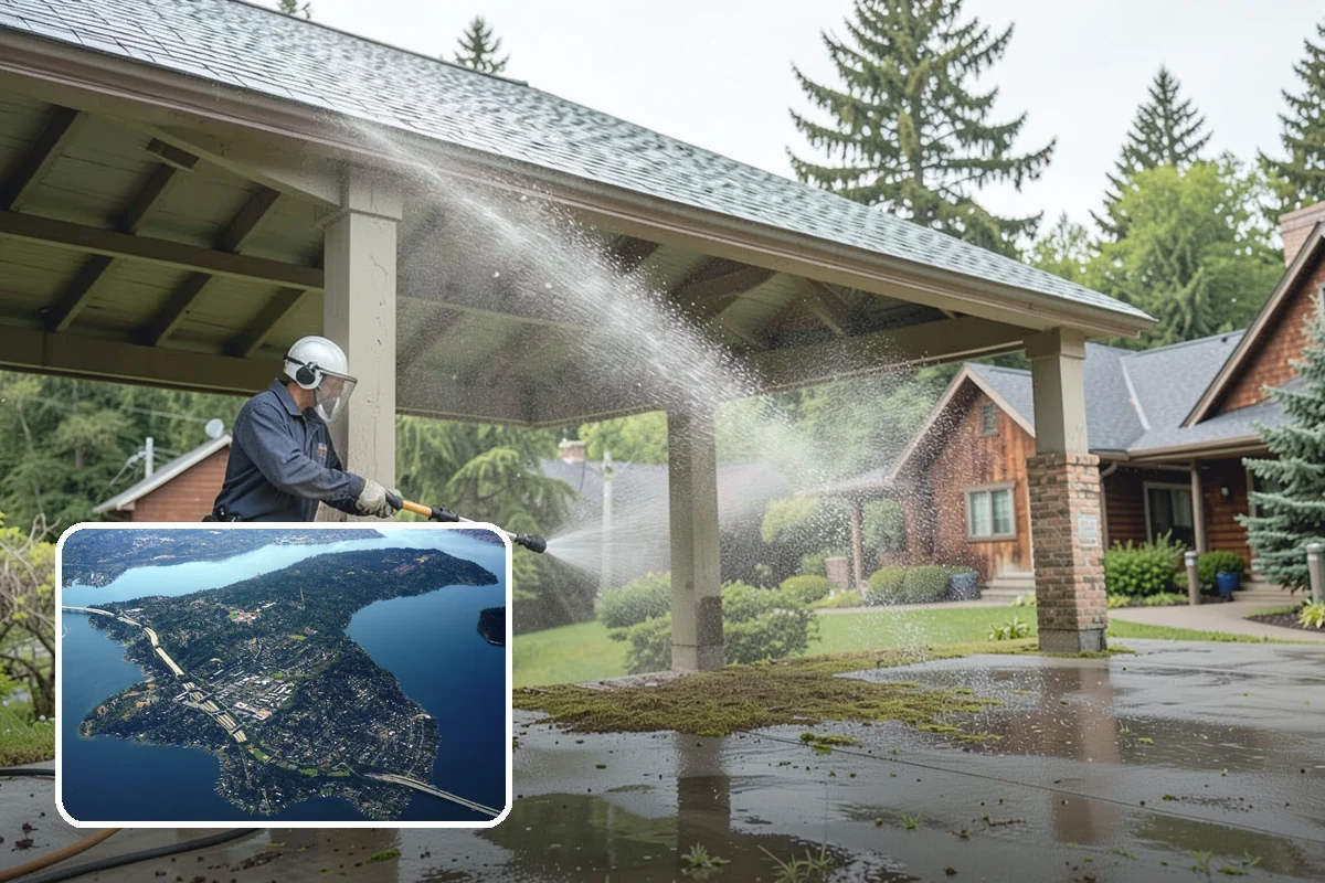 Gutter Brightening in Mercer Island, King County, WA - Lifts chalky weathered film that plain washing misses